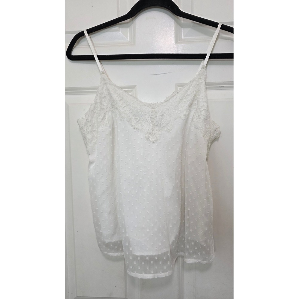 Abercrombie & Fitch Clip Dot Lace Trim Camisole Womens Small White Tank Top